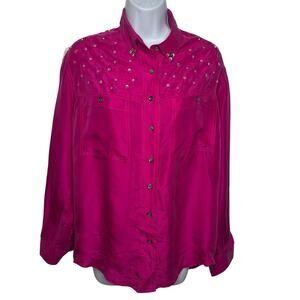 Vintage Rafferty Silk Rhinestone Cowgirl Button Down Hot Pink Top M